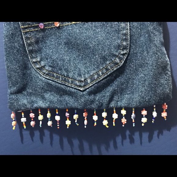 New Riders denim jean handbag w/multicolored roses and beads fringe - Picture 3 of 14